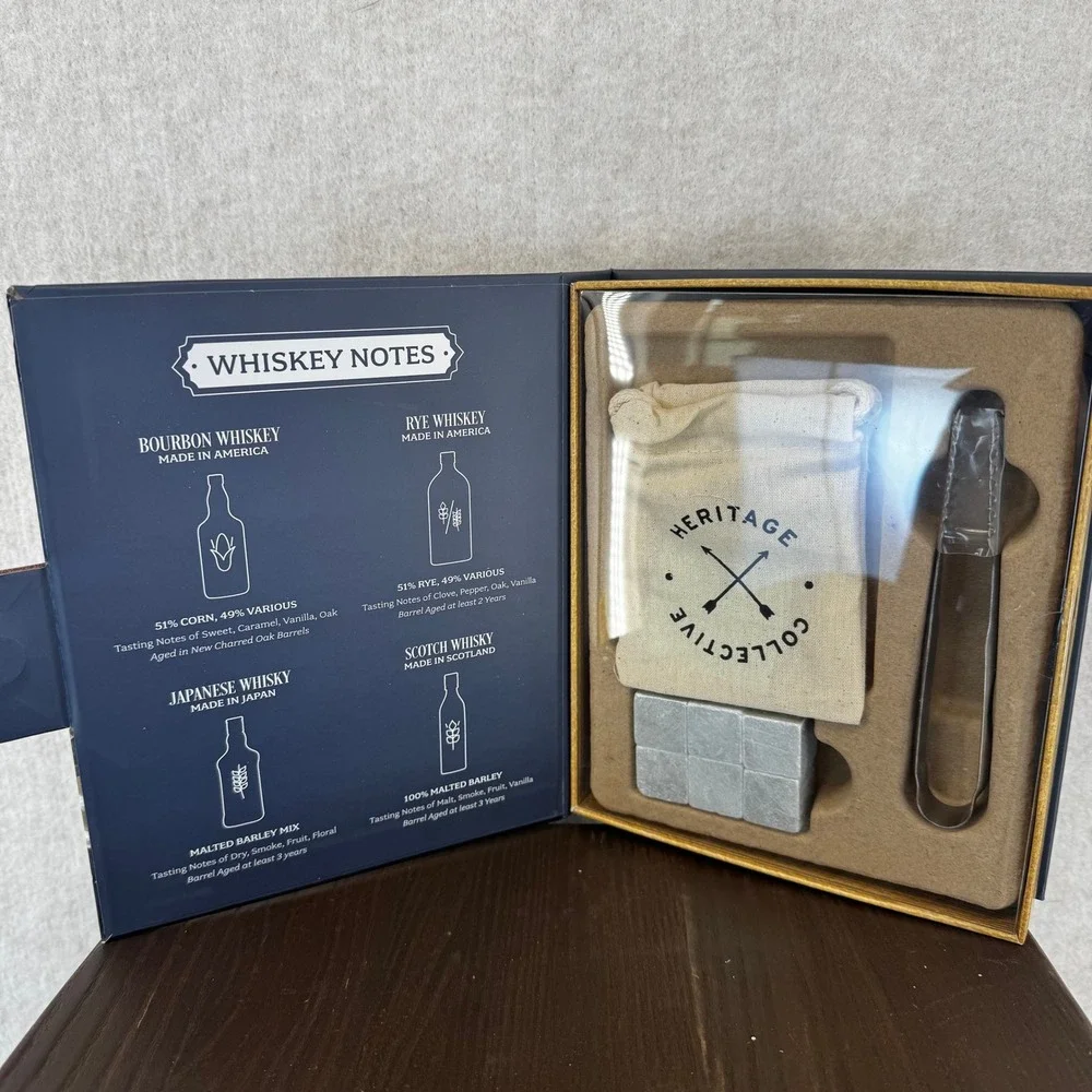 Hammer + Axe Whiskey Stone Chill Set 6 Soapstone Cubes Tongs Bag Heritage Box